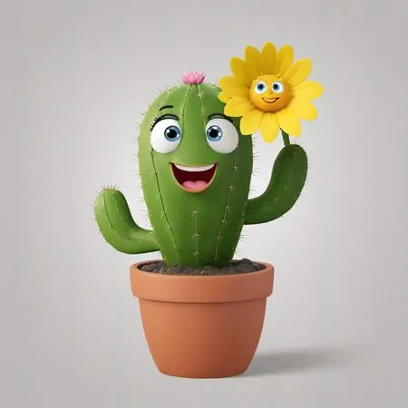 Cute Cactus With Smiling Flower  AI Image