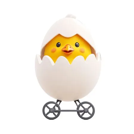 車輪の上の殻の中のかわいいひよこ  AI画像