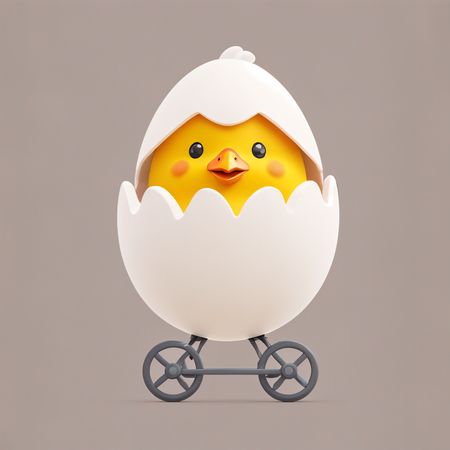 Cute Chick In Shell On Wheels  AI Image