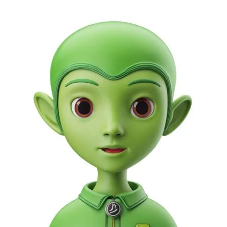 Cute Green Alien With Large Eyes  AI Image