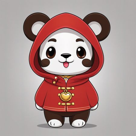 Cute Panda In A Red Hood  AI Image