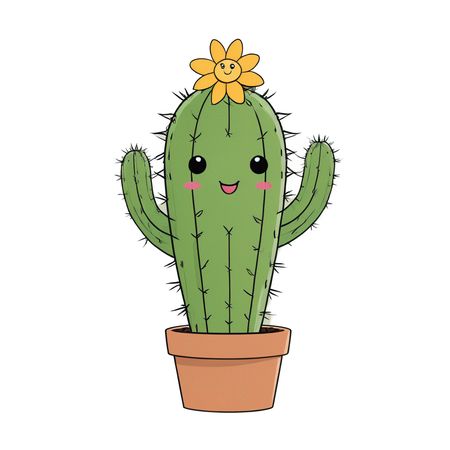 Cute Smiling Cactus In Pot  AI Image