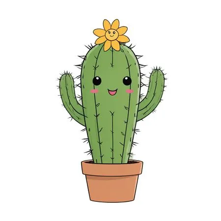 Cute Smiling Cactus In Pot  AI Image