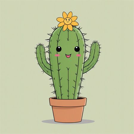 Cute Smiling Cactus In Pot  AI Image