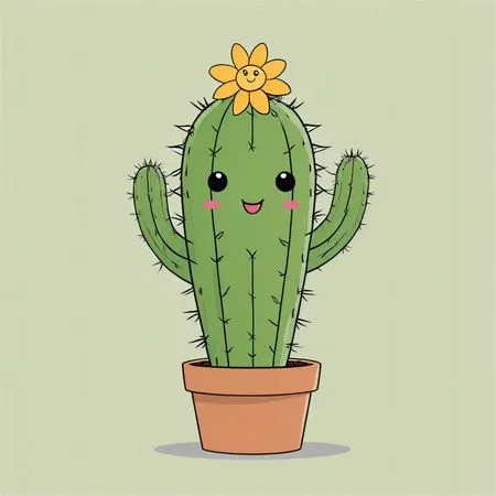 Cute Smiling Cactus In Pot  AI Image