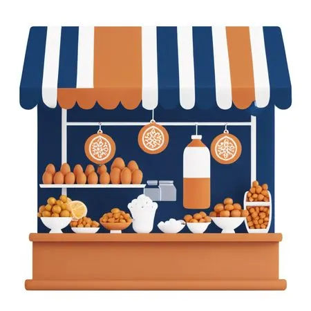 Decorative Market Stall With Snacks And Produce  AI Image