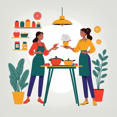 Deux chefs préparant un repas dans une cuisine  Image IA