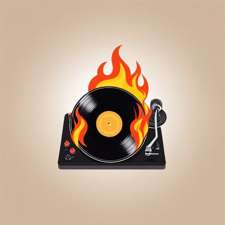 Disque vinyle en feu  Image IA