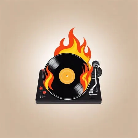 Disque vinyle en feu  Image IA