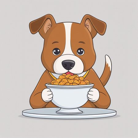 ボウルに入った食べ物を楽しむ犬  AI画像