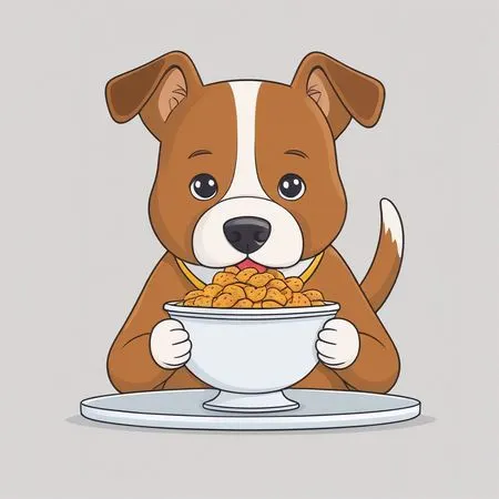 ボウルに入った食べ物を楽しむ犬  AI画像