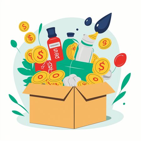 Donation Box Filled With Items And Coins  AI Image