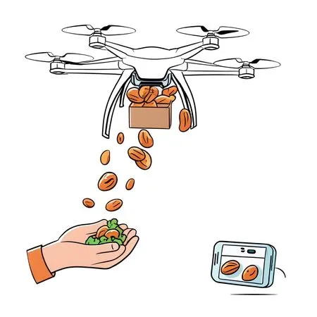 Drone Delivering Almonds Into Hand  AI Image