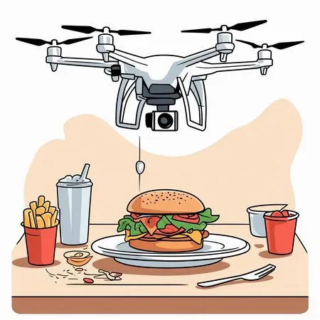 Drone entregando refeições de fast food  Imagem de IA