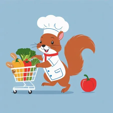 Chef écureuil faisant ses courses de légumes  Image IA