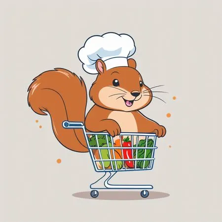 Le chef écureuil fait ses courses dans un chariot  Image IA