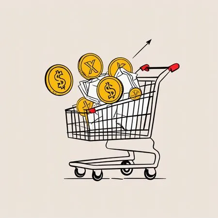 Einkaufswagen mit Münzen und Geld  KI-Bild