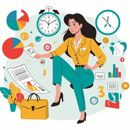 Mulher de negócios gerenciando tarefas com eficiência  Imagem de IA