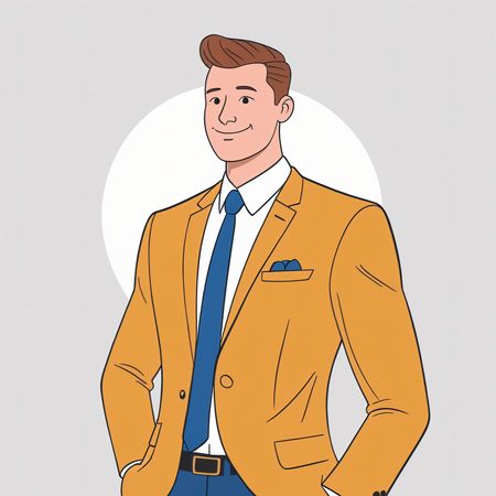 Empresário em pé, confiante, com um sorriso gentil  Imagem de IA