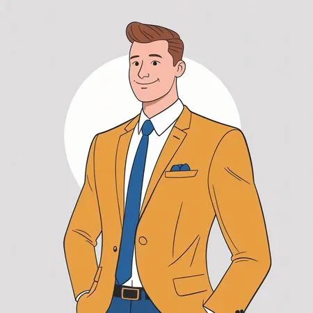 Empresário em pé, confiante, com um sorriso gentil  Imagem de IA