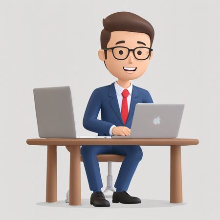 Empresário em uma mesa com laptops  Imagem de IA