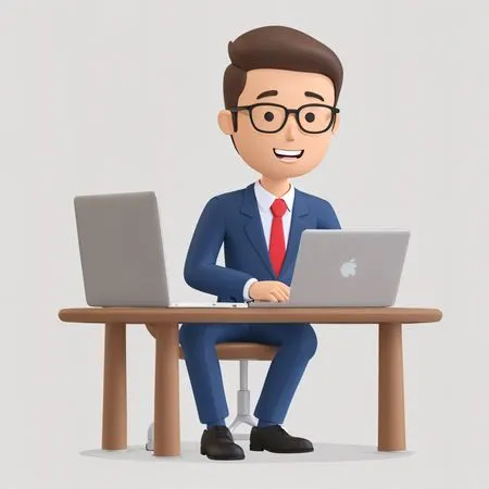 Empresário em uma mesa com laptops  Imagem de IA