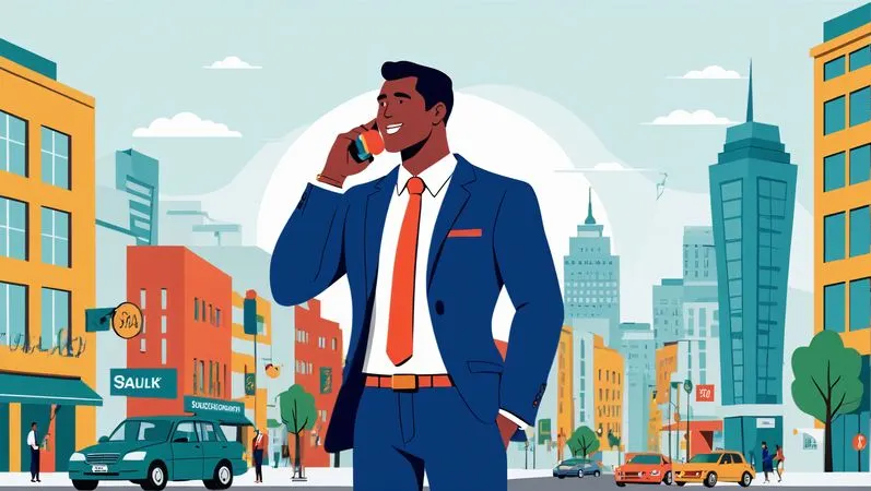 Empresário falando ao telefone enquanto está em uma rua movimentada  Imagem de IA