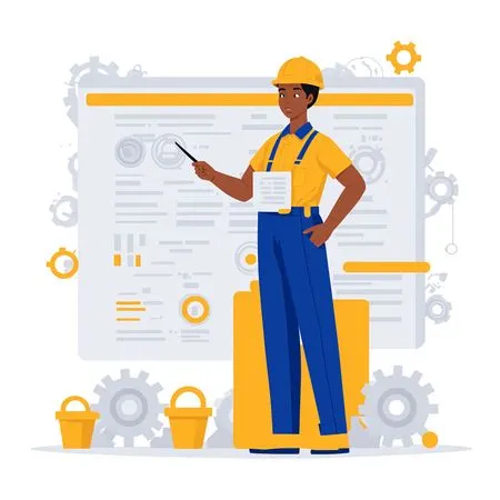 Engineer Presenting Blueprint  AI Image