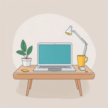 Espace de travail bien rangé avec support pour ordinateur portable  Image IA