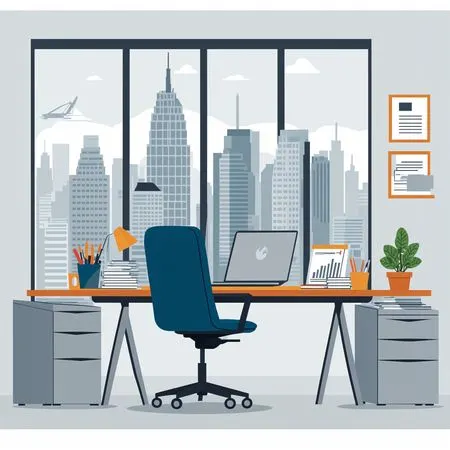 Espace de travail moderne avec vue sur la ville  AI Image