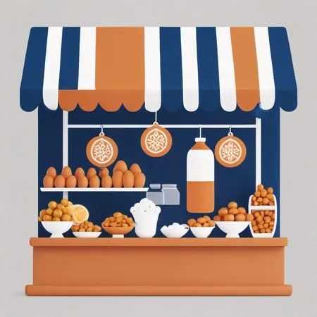 Stand de marché décoratif avec collations et produits Image IA