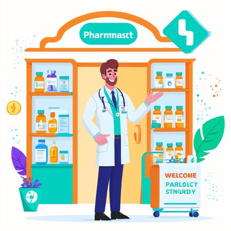 Farmacêutico Masculino em Farmácia  Imagem de IA