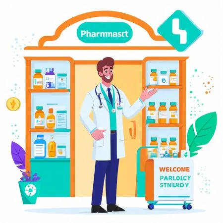 Farmacêutico Masculino em Farmácia  Imagem de IA