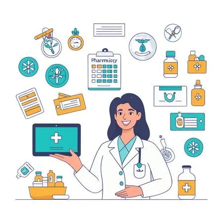 Female Pharmacist With Digital Pharmacy  AI Image