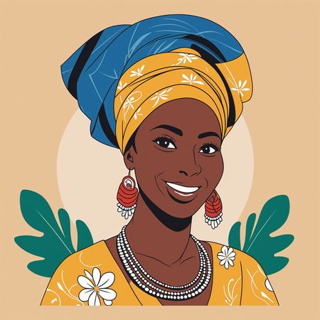 Femme africaine souriante en tenue traditionnelle  AI Image