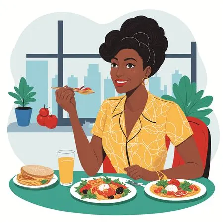 Femme savourant un repas dans un restaurant  AI Image
