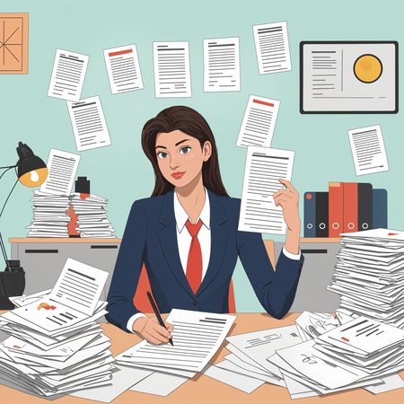 Femme d'affaires gérant des documents à son bureau  Image IA