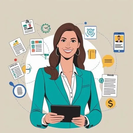 Femme d'affaires utilisant des outils numériques pour la gestion du travail  Image IA