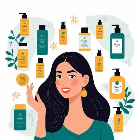 Femme entourée de produits de soins capillaires  Image IA