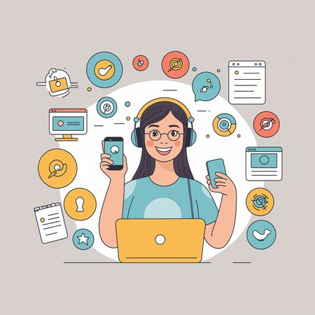 Une femme effectue plusieurs tâches à la fois avec des appareils technologiques  Image IA