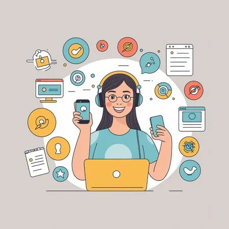 Une femme effectue plusieurs tâches à la fois avec des appareils technologiques  Image IA