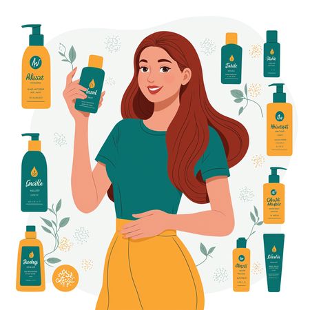 Femme faisant la promotion de divers produits de soins de la peau  Image IA