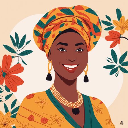 Femme souriante en tenue traditionnelle et foulard  AI Image