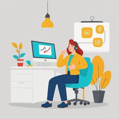 Femme travaillant à son bureau avec un casque et un ordinateur  AI Image