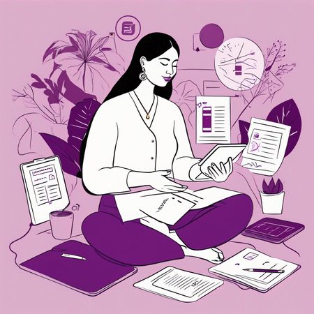 Femme travaillant avec des documents et une tablette  AI Image