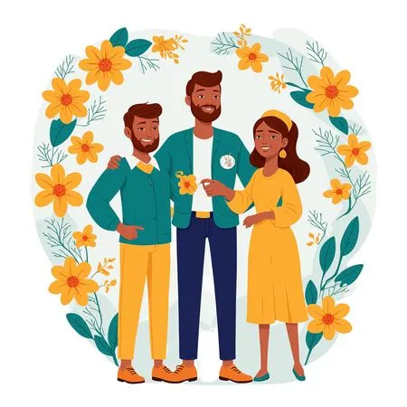 Friends Surrounded By Flowers  AI Image