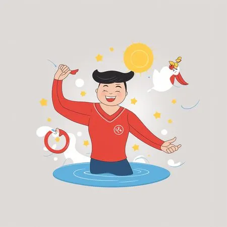 Fröhlicher Junge im Wasser  KI-Bild