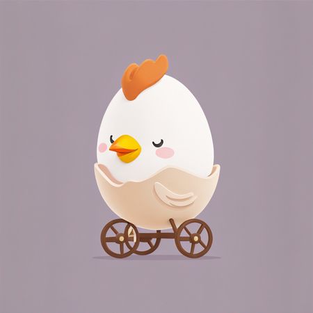 Frango fofo em formato de ovo sobre rodas  Imagem de IA