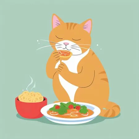 Gato disfrutando de la comida  Imagen AI