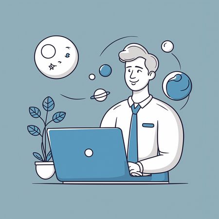 Geschäftsmann, der am Laptop arbeitet  KI-Bild